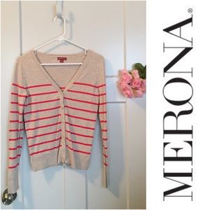 Tan and Coral Stripe Cardigan